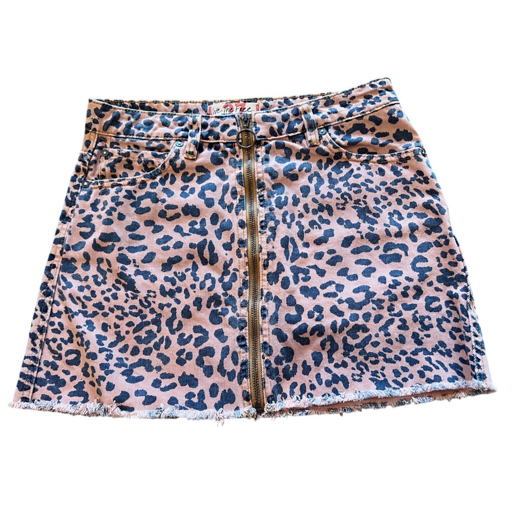 We The Free Leopard‎ Print Denim Mini Skirt Size 27